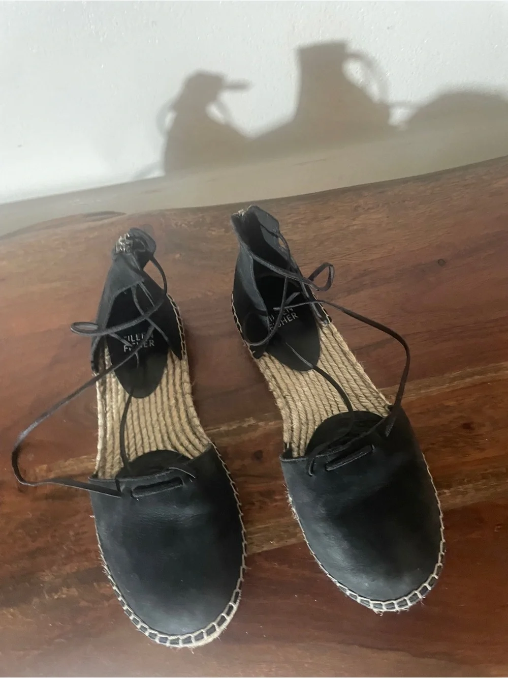 Eileen Fisher Black Leather Lace-Up Espadrille Flats Size 7